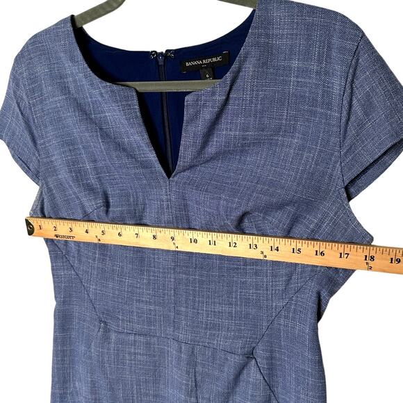 Banana Republic 6 Angled Seam Stretchy Pencil Dress Denim Short Sleeve Navy Blue - Picture 4 of 8